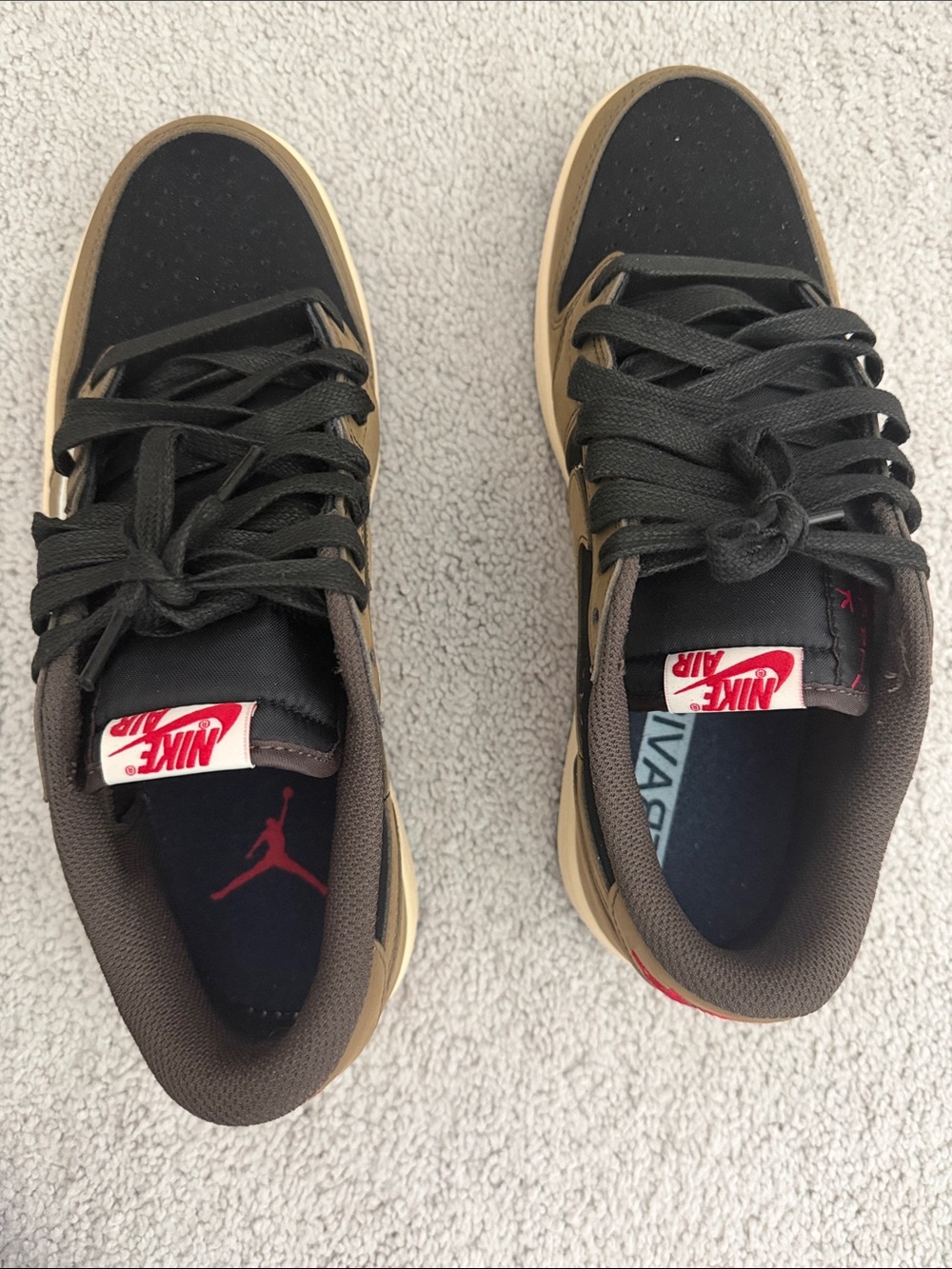 Jordan Low-Top Sneakers - Black and Tan with Red Accents